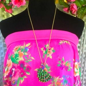 Betsey Johnson Rhinestone Peacock Brooch Necklace Crystal Pin 💖New💖  …
